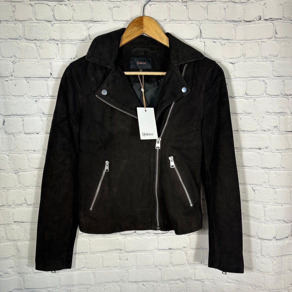 NEW Quince Suede Biker Jacket‎ Charcoal Black Goat Leather Moto XS